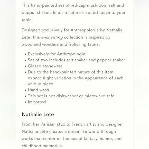 Anthropologie x Nathalie Lete Mushroom Salt & Pepper shakers - autumn hues - Picture 6 of 14